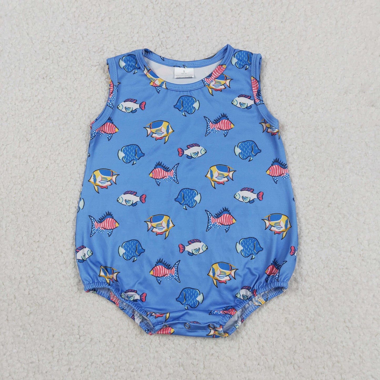 Baby Boys Infant Sleeveless Fish Blue Bubble Romper Clothes