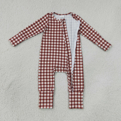 Sibling Baby Boys Kids Long Sleeves Plaid Zipper Footie Romper Pajamas Set Clothes