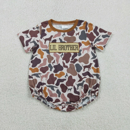 RTS Sibling Baby Boys Kids Short Sleeves Embroidery Big Brother Camo Romper Set Clothes