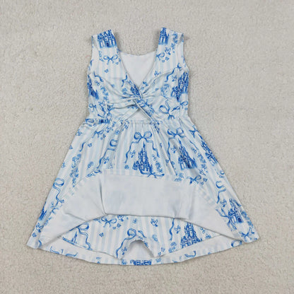Baby Girls Kids Sleeveless Castles Blue Bows Flower Sibling Yoga Active Skort Dress Set