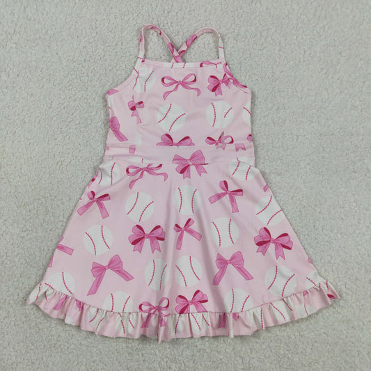 Baby Girl Straps Pink Bows Baseball Activity Wear Yoga Knee Length Dress