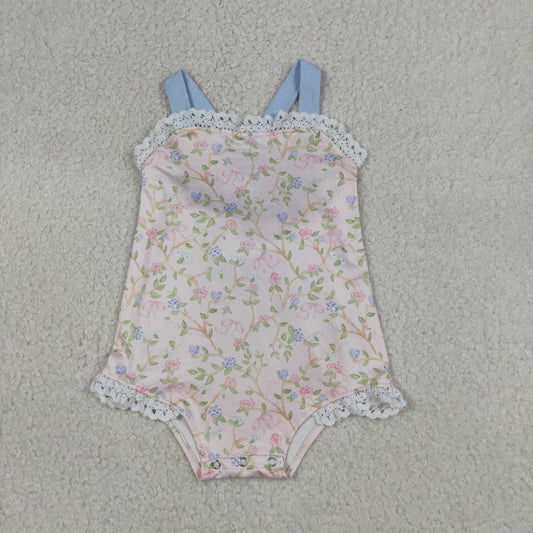 Baby Girls Infant Floral Bows Sleeveless Bubble Romper Summer Clothes
