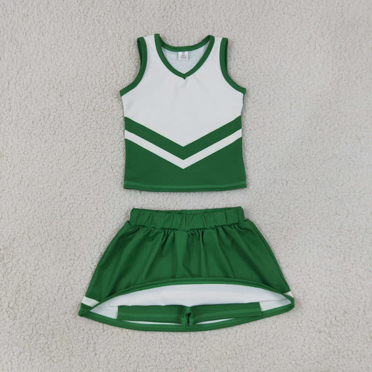 Baby Girls Kids Sleeveless Tops Skirt Shorts Green Set Yoga Team Clothes