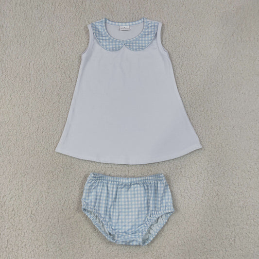 Baby Boys Kids Sleeveless Tops Blue Plaid Bummie Shorts Set Clothes