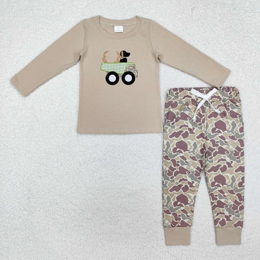 USA Shop Baby Boys Kids Embroidery Deer Dog Truck Shirt Camo Pants Hunting Set
