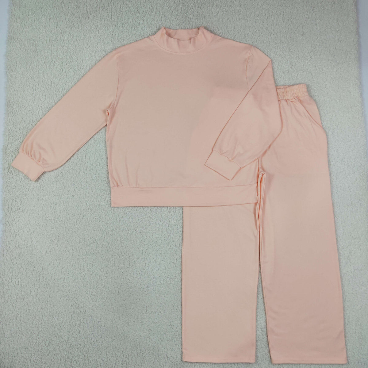 Adult Women Long Sleeves Pink Shirt Pockets Pants Cotton Set Mock Neck Clothes RTS