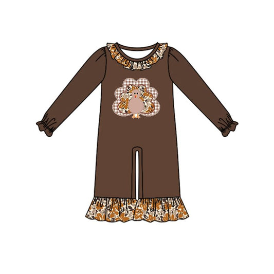 Moq 5 Preorder Baby Girl Infant Long Sleeves turkey Thanksgiving Flower Ruffle Romper Clothes