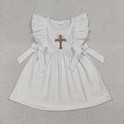 RTS Sibling Baby Girls Infant Straps Embroidery Cross Easter Bubble Romper Dress