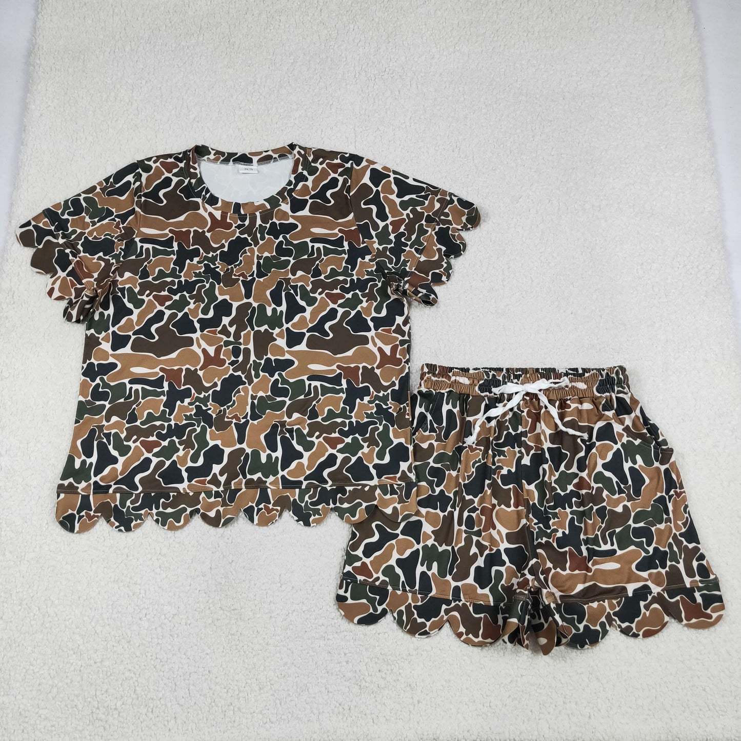 Sibling Baby Girls Adult Women Short Sleeves Brown Camo Shirts Shorts Scallop Sets Summer Clothes
