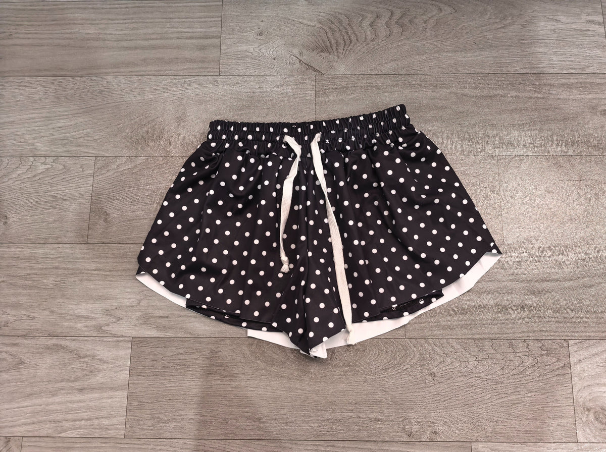No moq Preorder Adult Women Dots Black Yoga Active Ruffle Shorts Bottom Clothes
