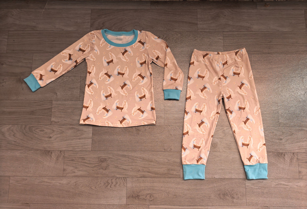 No moq Preorder Baby Boys Kids Long Sleeves Nativity Shirt Pants Set Pajamas Clothes