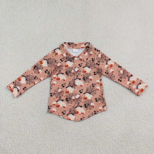 Baby Boys Kids Long Sleeves Ghosts Halloween Buttons Shirt Tops