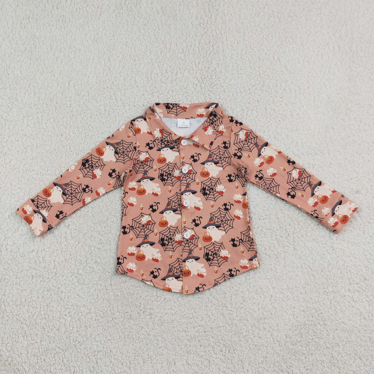 Sibling Baby Boys Kids Long Sleeves Halloween Pumpkins Ghosts Zip Romper Buttons Shirt Clothes