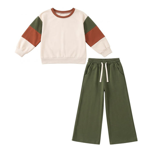 Moq 5 Preorder Baby Girls Kids Long Sleeves Shirt Green Pockets Pants Cotton Set Clothes
