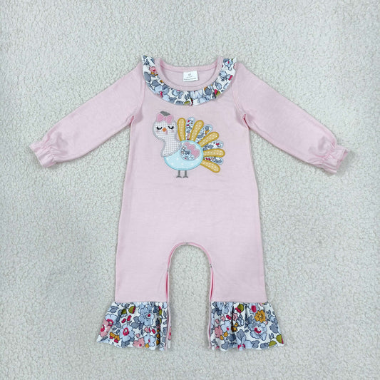 Baby Girls Infant Embroidery turkey Flower Thanksgiving Romper Pink Clothes