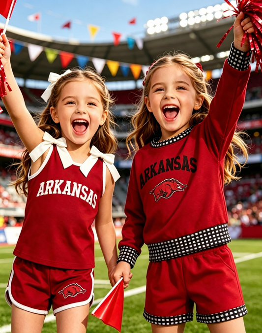 Sibling Baby Girls Kids Bows Cotton Shirt Pig Shorts Red Sets Cheer Team Clothes