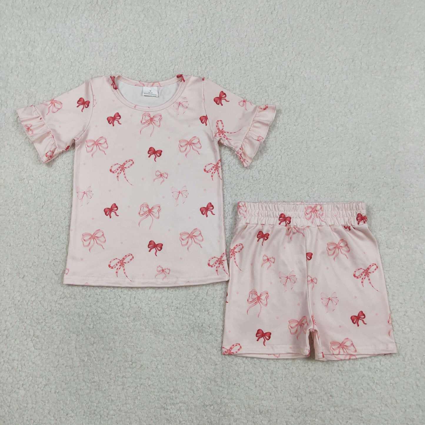 RTS Baby Girls Kids Short Sleeves Bows Dots Tops Shorts Clothes Summer Set