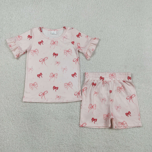 RTS Baby Girls Kids Short Sleeves Bows Dots Tops Shorts Clothes Summer Set