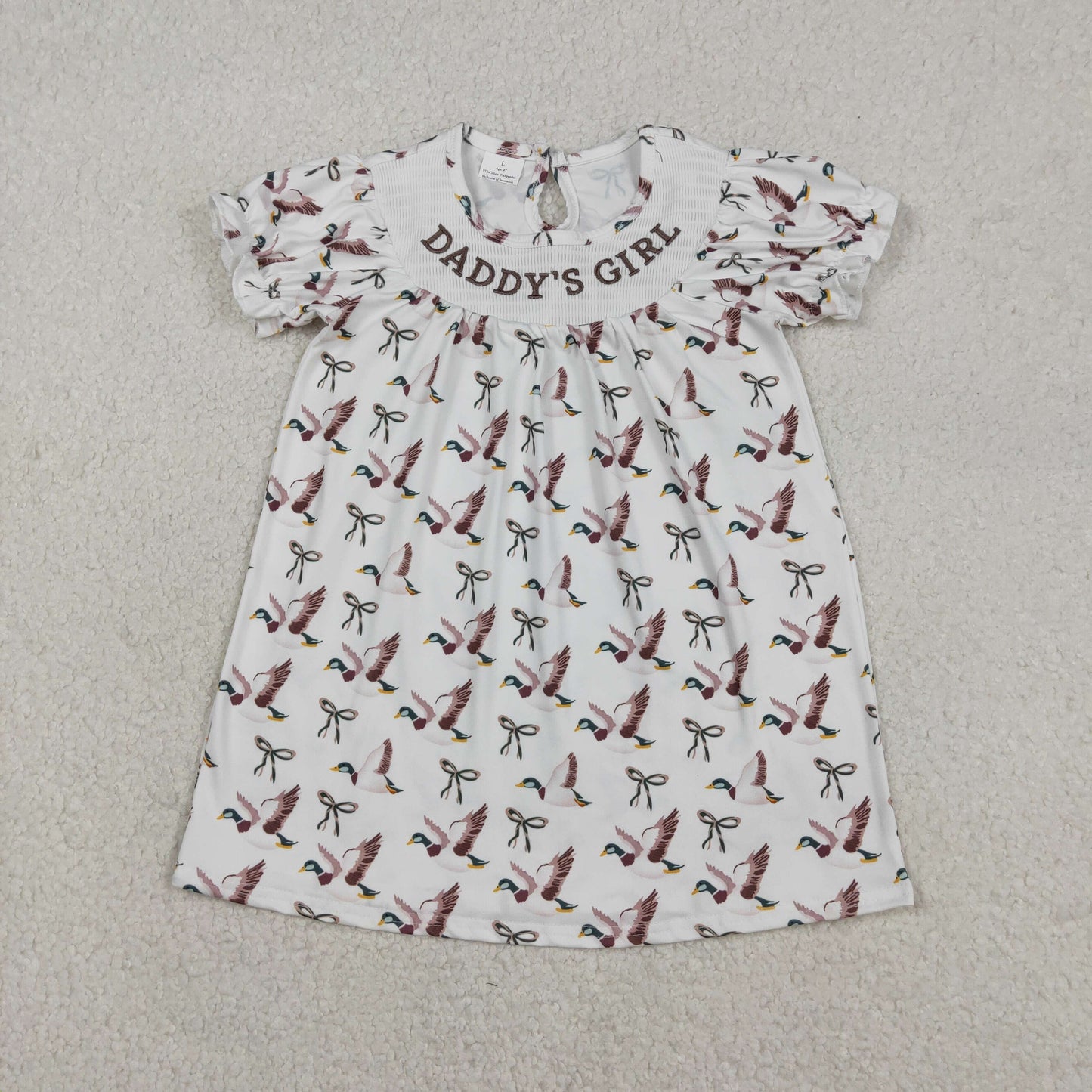 Baby Kids Short Sleeves Embroidery Daddy's Girl Ducks Smocked Dress