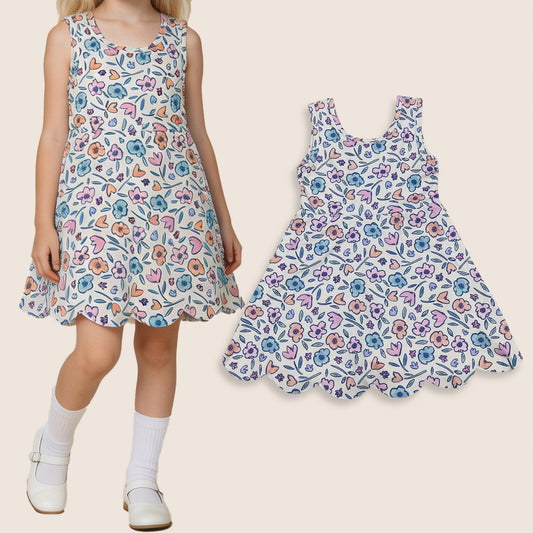 GSD3808 Baby Girls Kids Bows Flower Shorts Scallop Knee Length Dress Yoga Clothes
