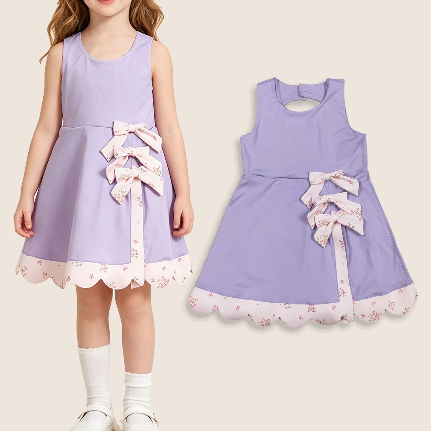 Baby Girls Kids Sleeveless Bows Yoga Shorts Ruffle Knee Length Purple Dress