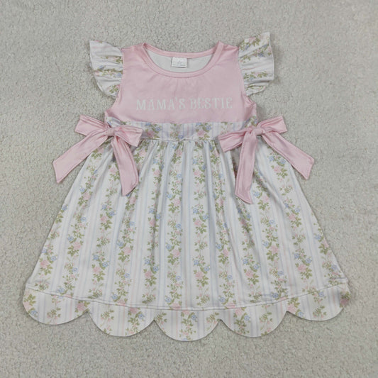Baby Girls Short Sleeves Mama's Bestie Flower Bows Knee length Dress