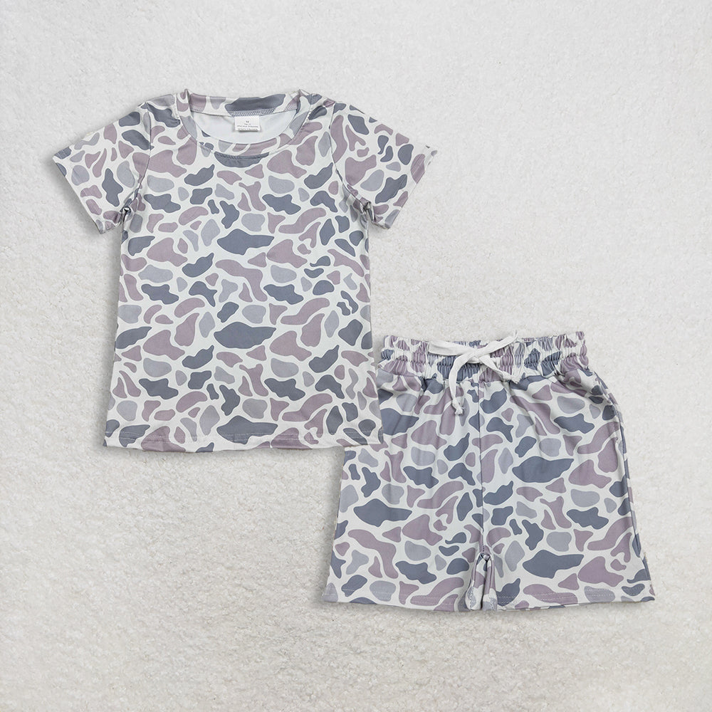 RTS Baby Boys Kids Short Sleeves Shirt Grey Camo Pockets Shorts Summer Clothes Set