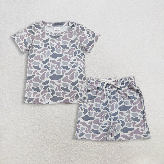 RTS Baby Boys Kids Short Sleeves Shirt Grey Camo Pockets Shorts Summer Clothes Set