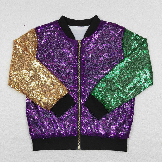 Baby Boys Girls Kids Long Sleeves Mardi Gras Zipper Sequins Coat Jacket RTS