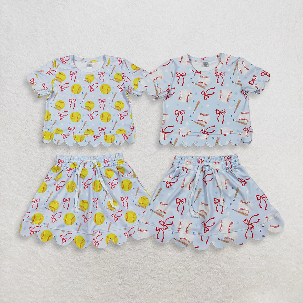 Sibling Baby Girls Softball Baseball Bows Shirts Shorts Skirts Yoga Active Clothes Sets