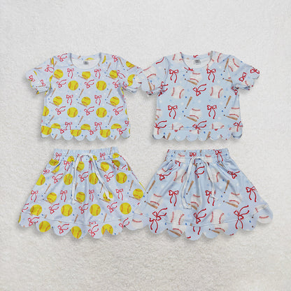 Sibling Baby Girls Softball Baseball Bows Shirts Shorts Skirts Yoga Active Clothes Sets