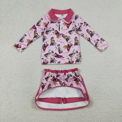 RTS Baby Girls Singer Characters Zipper Shirt Skirt Shorts Yoga Pink Clothes Set