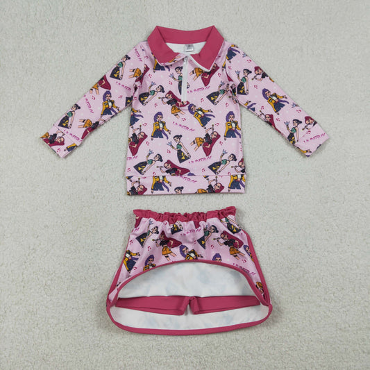 RTS Baby Girls Singer Characters Zipper Shirt Skirt Shorts Yoga Pink Clothes Set