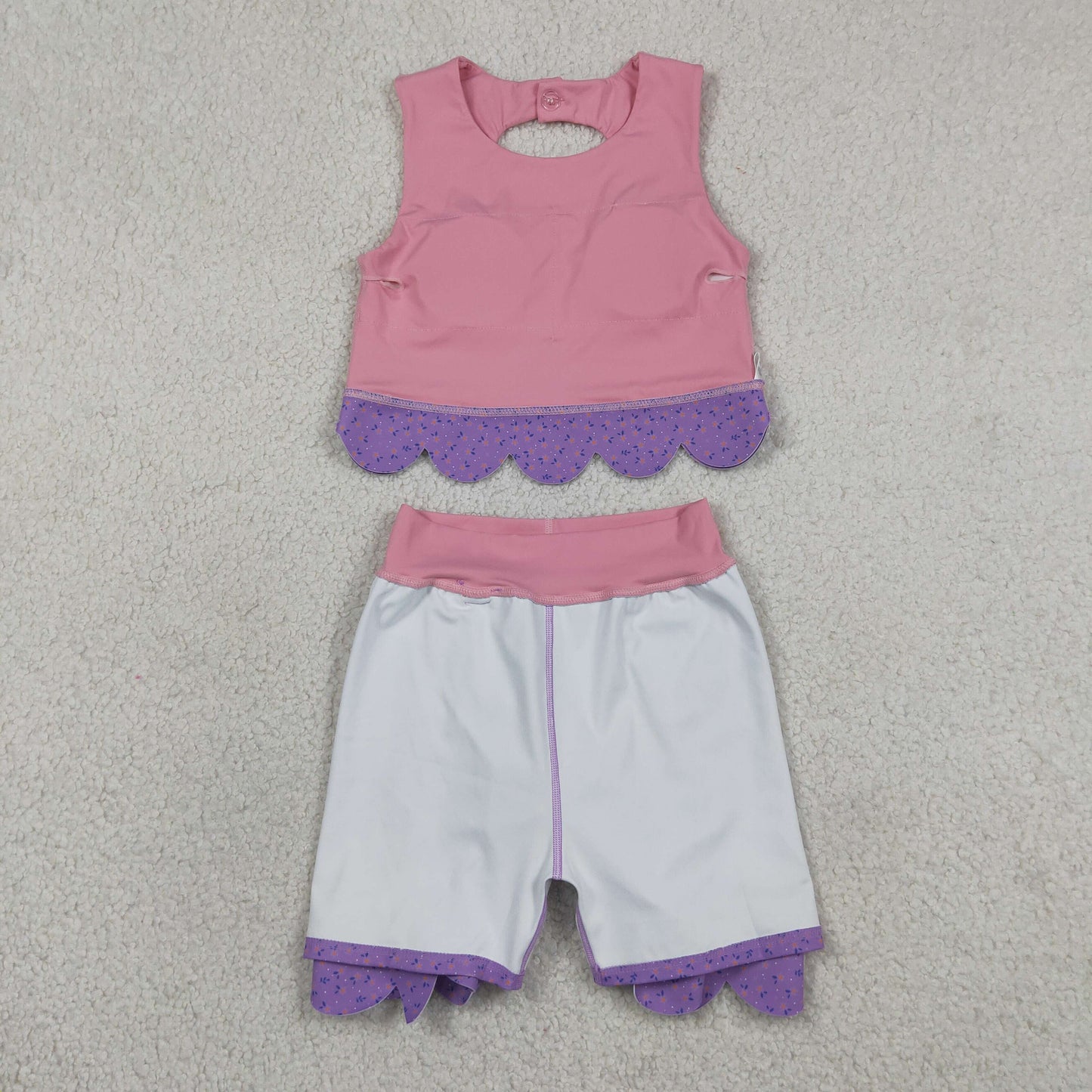 Baby Girls Kids Sleeveless Pink Tops Purple Bows Skirt Shorts Yoga Clothes Set