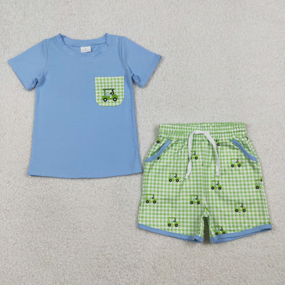 RTS Sibling Baby Boys Girls Kids Embroidery Golf Tops Plaid Bottoms Summer Clothes Sets