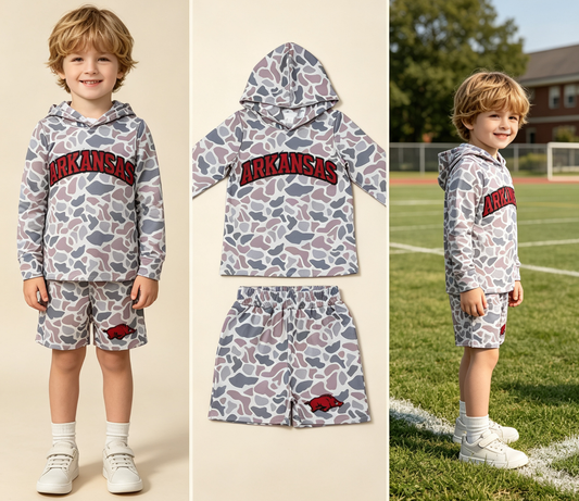 Baby Boy Kids Long Sleeves Grey Camo Hoodie Shirt Pig Shorts Team Set