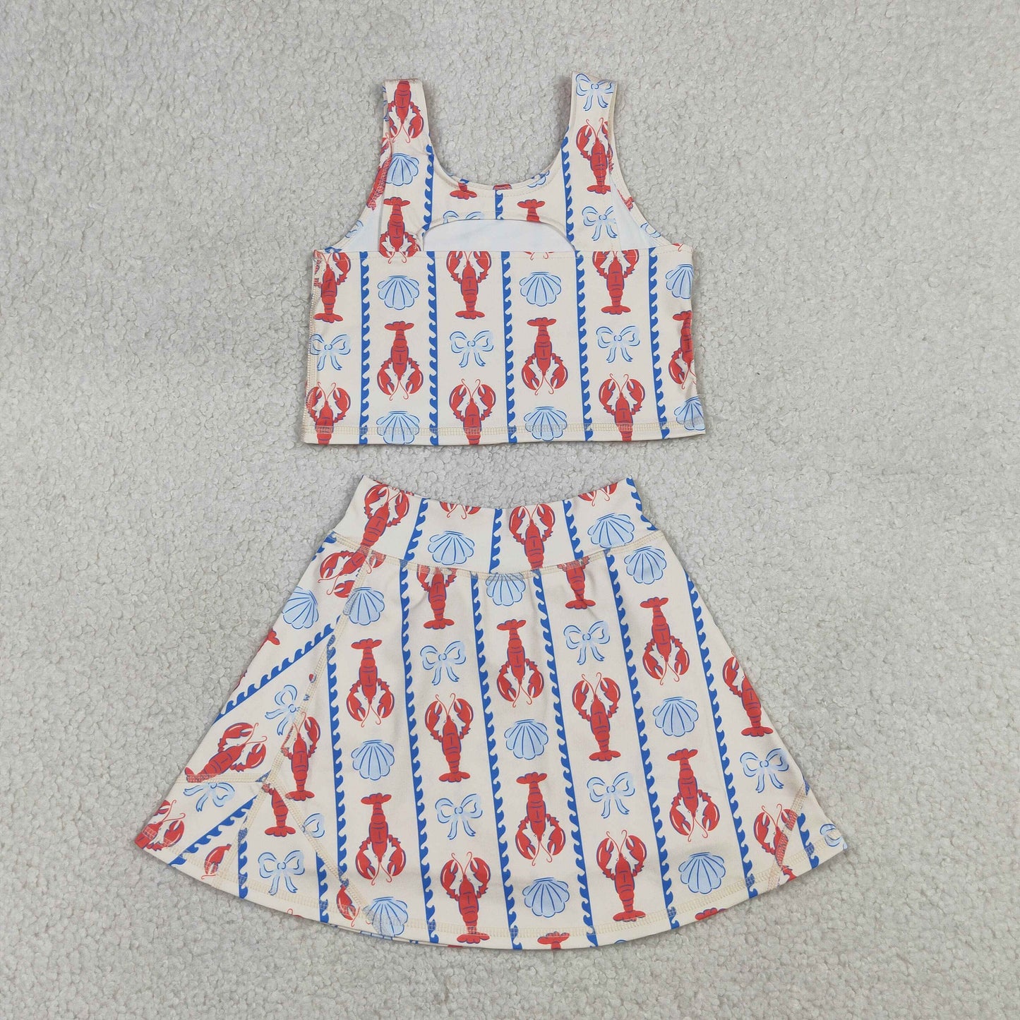 Baby Girls Kids Sleeveless Crayfish Bows Tops Shorts Skirt Yoga Active Clothes Set RTS
