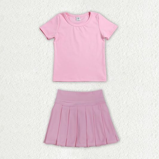 Baby Girls Kids Short Sleeves Shirt Skirt Shorts Yoga Active Set Pink Clothes