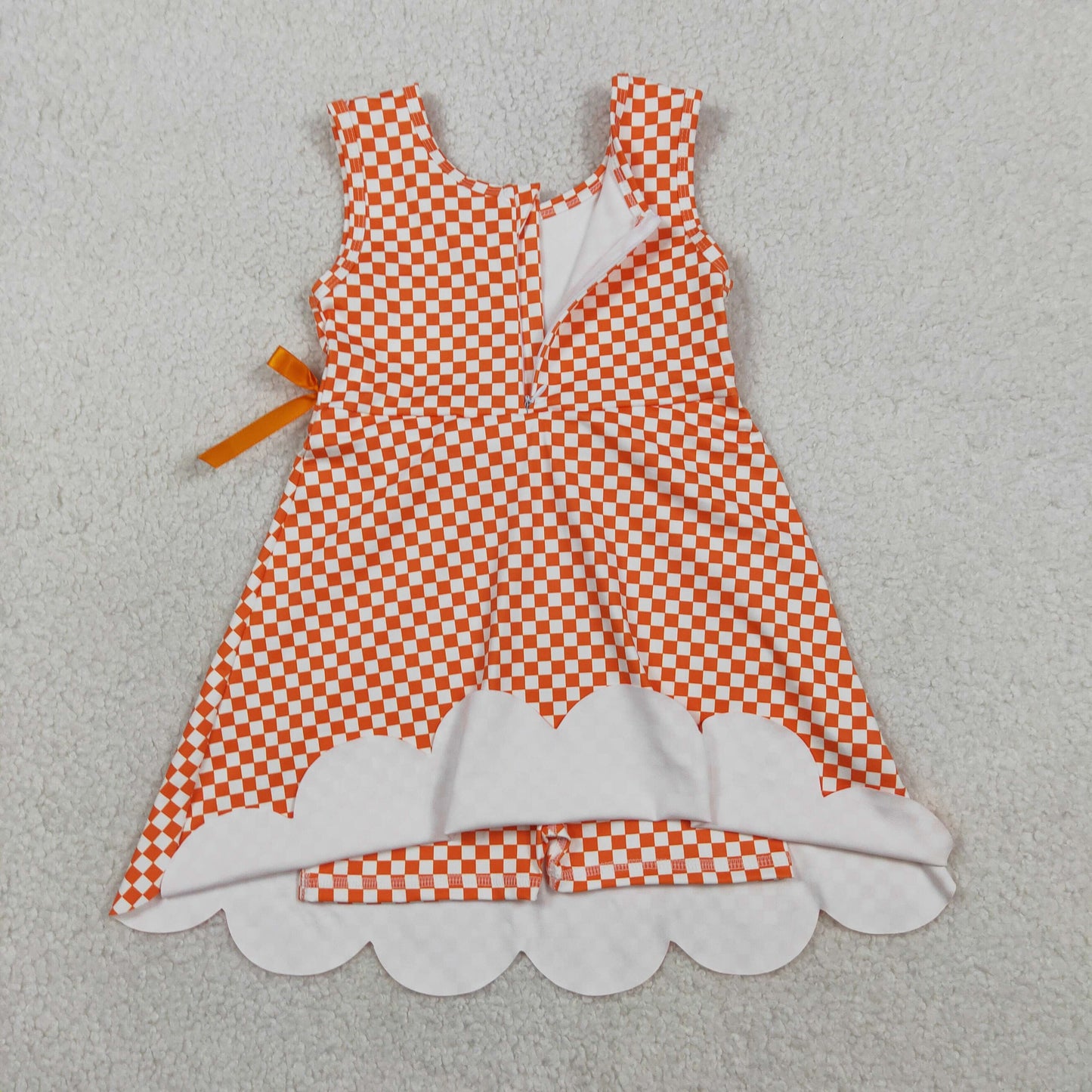 Sibling Baby Girls Plaid Bows Ruffle Yoga Active Shorts Knee Length Scallop Dresses