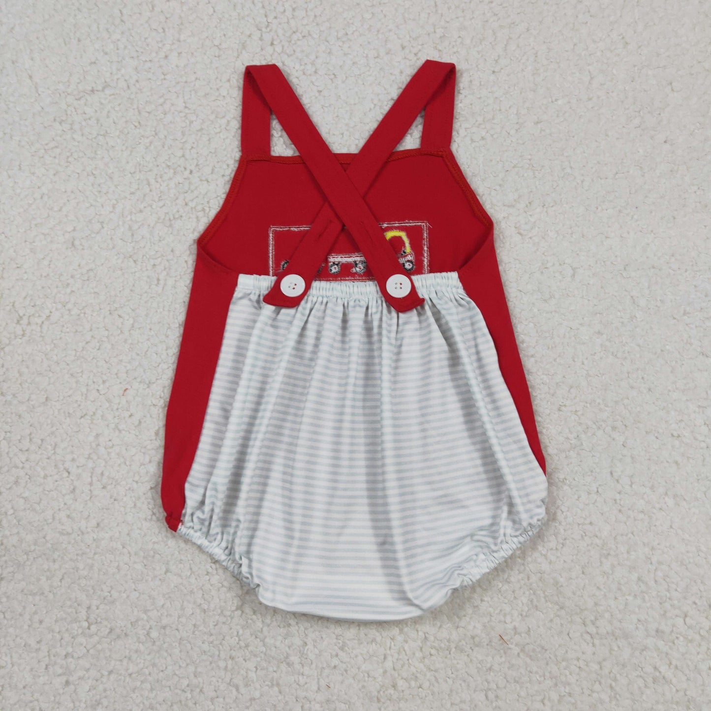 Baby Boy Infant Sleeveless Embroidery Car Red Bubble Romper