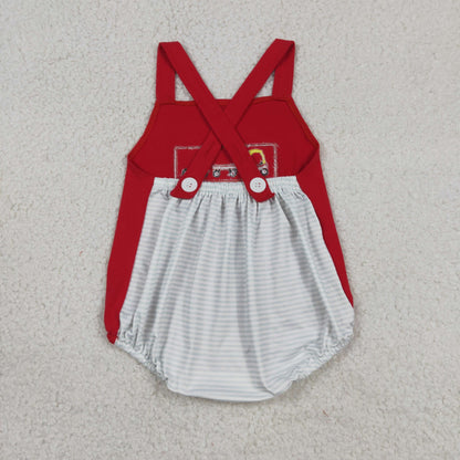 Baby Boy Infant Sleeveless Embroidery Car Red Bubble Romper