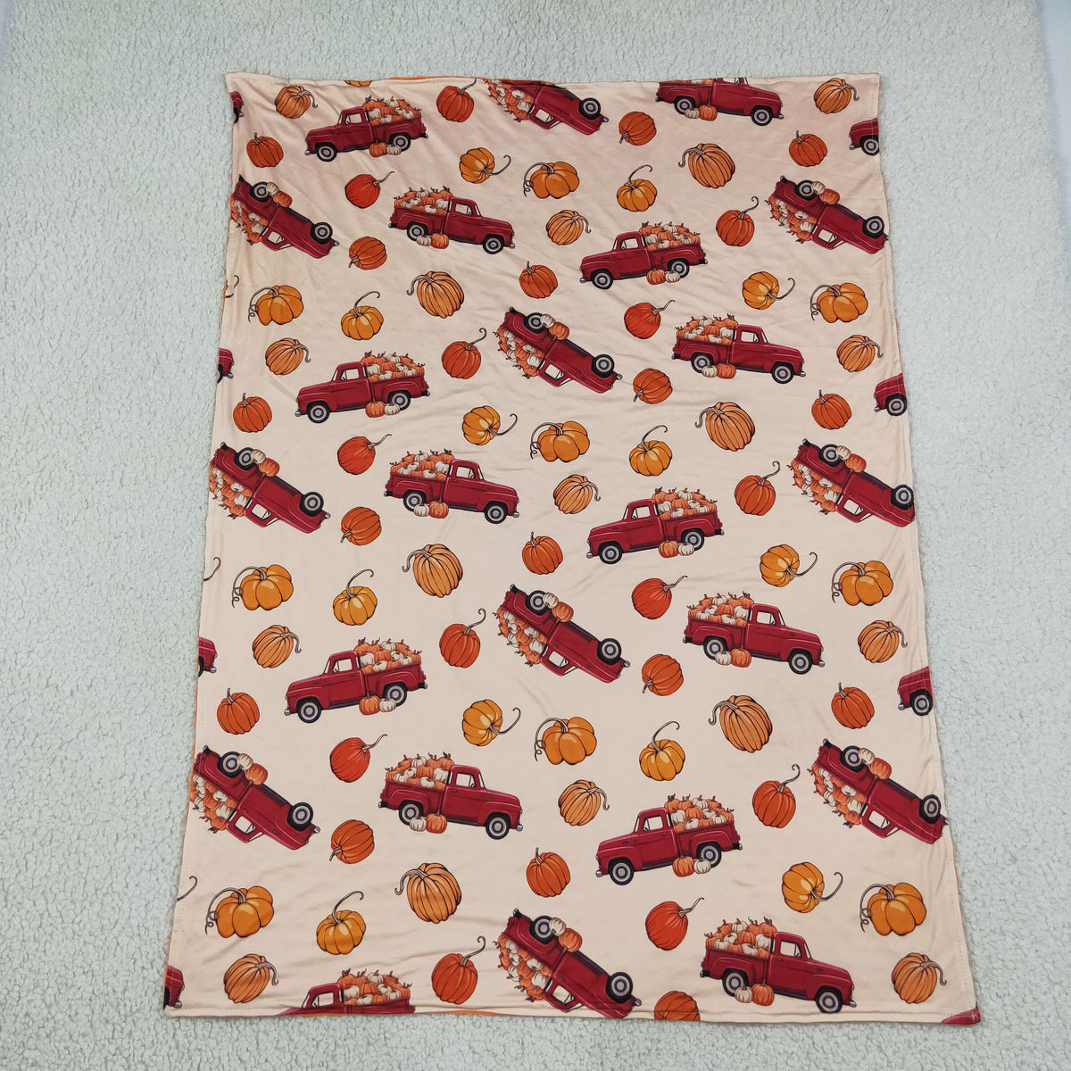 Baby Kids Toddler Pumpkins Trucks Fall Orange Blanket
