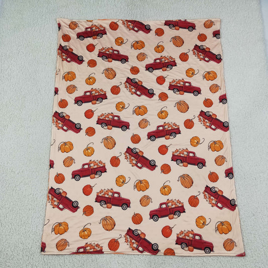 Baby Kids Toddler Pumpkins Trucks Fall Orange Blanket