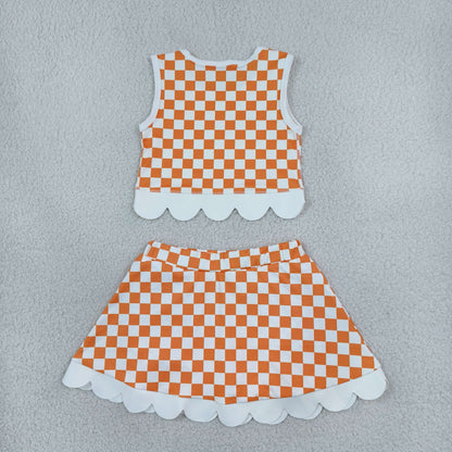 Sibling Baby Girls Kids Sleeveless Checked Tops Bows Scallop Skirts Shorts Yoga Active Sets Team Clothes