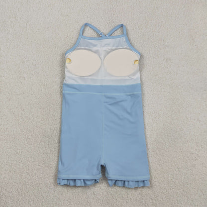 RTS Baby Girls Kids Straps Yoga Active Blue Ruffle Knee Length Dress