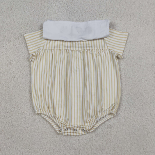 RTS Baby Boys Infant Short Sleeves Embroidery Crosses Stripes Easter Bubble Romper