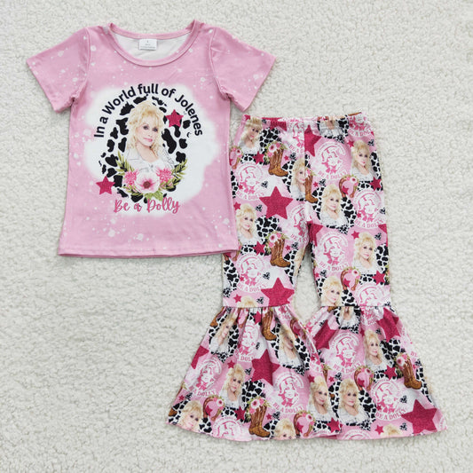 Promotion Baby Girl Short Sleeves Singer Shirt Western Boots Flower Bell Pants Outfit