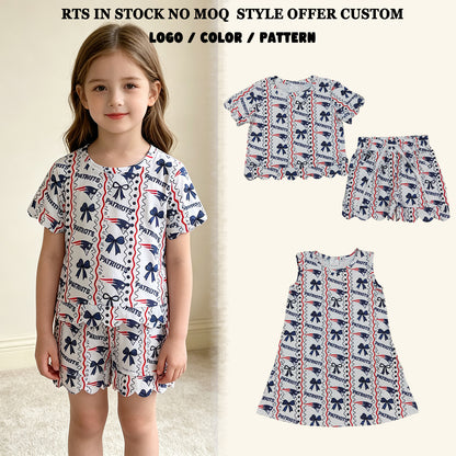 Sibling Baby Girls Kids Bows Shirt Scallop Shorts Set Dress Team Clothes
