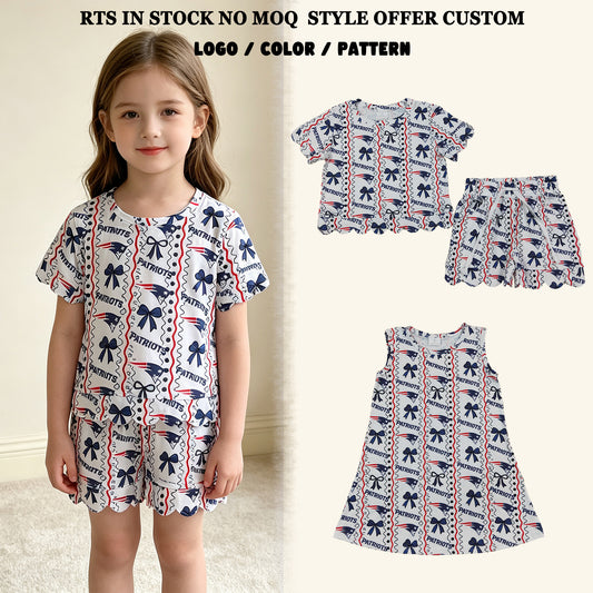 Sibling Baby Girls Kids Bows Shirt Scallop Shorts Set Dress Team Clothes