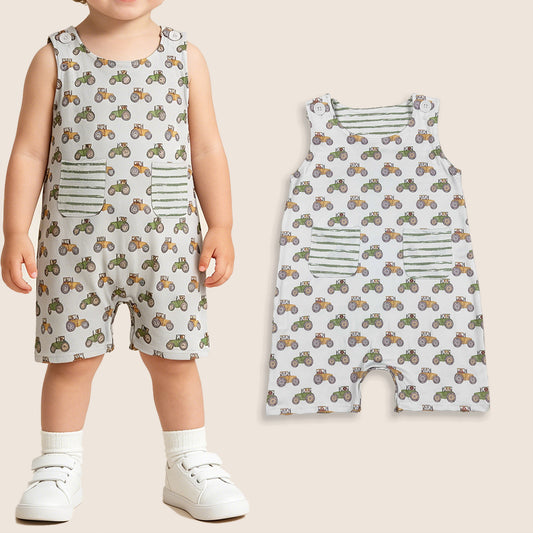 Baby Boys Kids Dogs Tractors Pockets Romper Summer Clothes